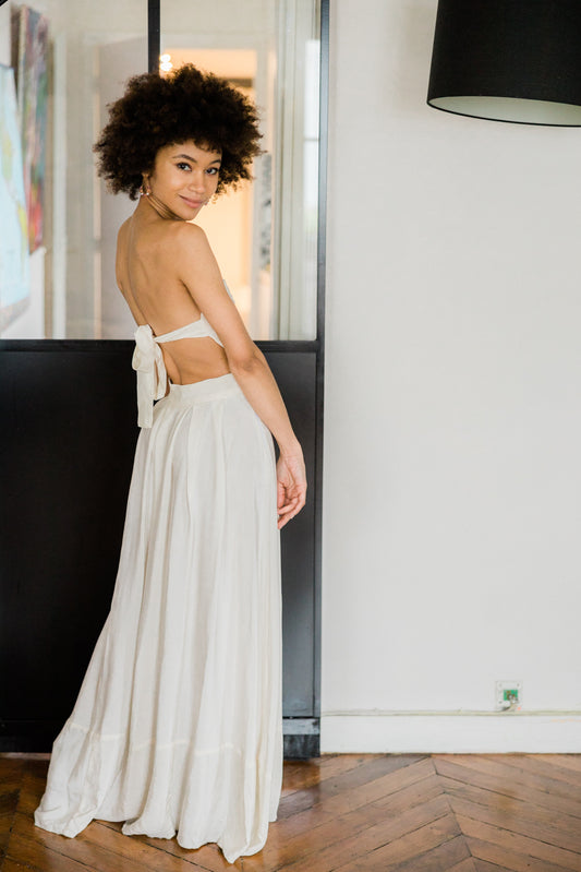 Robe de Mariage civil "L'Arrogante" - Bustier en Soie Ivoire et Jupon